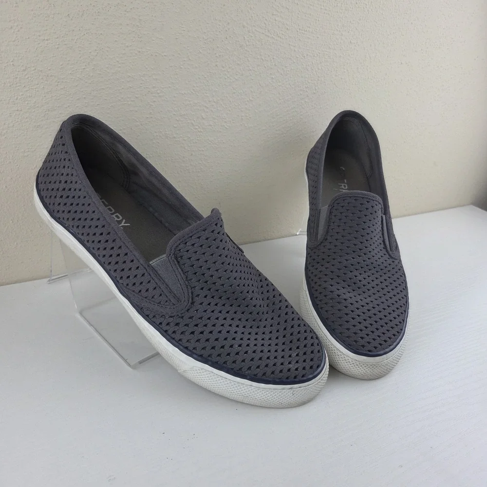 Sperry Women's Seaside Perforated Slip‎ On Sneaker Gray Size 8 M